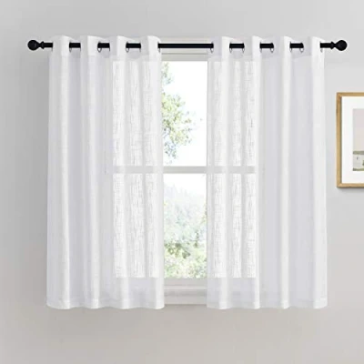 Immagine di PONY DANCE Tende Camera da Letto Bianche Semitrasparenti per Finestre Piccole Cucina Corte con Anelli Effetto Lino 2 Pezzi L 132 x A 137 CM
