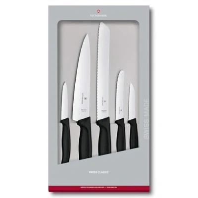 Immagine di Victorinox Swiss Classic, set coltelli da cucina (5 pezzi) in confezione regalo, con lame acciaio inox, nero