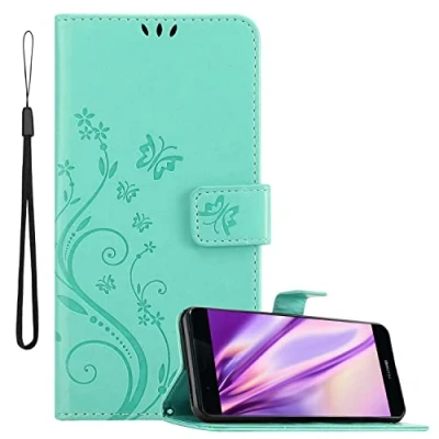 Immagine di Cadorabo Custodia Libro compatibile con Huawei P9 PLUS in TURCHESE Fiore Design di Chiusura Magnetica, Funzione Stand e 3 Vani Carte Cover Case Wallet Book Etui Protezione