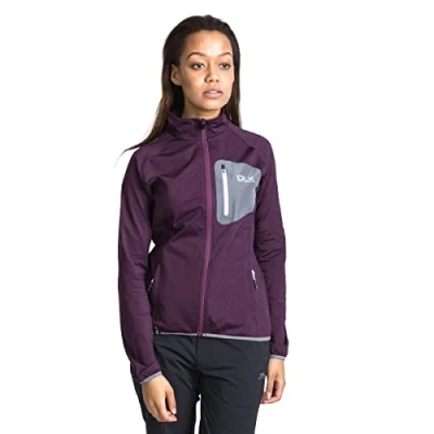 Immagine di Trespass Ronda Giacca impermeabile in softshell, da donna, con cappuccio a scomparsa, per passeggiate, escursionismo, trekking, campeggio, attività all&#039;aperto, colore mora, XS