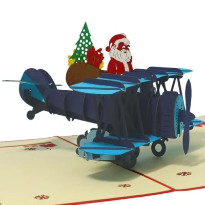 Immagine di LIN17660 Biglietto di Natale pop up 3D con Babbo in aereo, N455