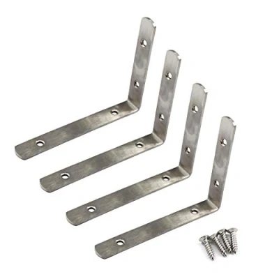 Immagine di Staffe angolari con connettori (spessore 3 mm), in acciaio inox, a forma di L, viti, 4 pezzi, 150 x 110 mm