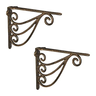 Immagine di Relaxdays Set da 2 Staffe per Mensole, 23,5x4x18 cm, Supporti Design Antico, Reggimensola Angolari Scaffali, Bronzo