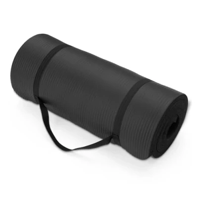 Immagine di Amazon Basics Tappetino per allenamento, esercizi e yoga con tracolla, spessore extra di 2.5 cm, Nero