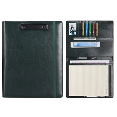 Immagine di Wonderpool A4 Appunti in PU pelle Partfolio Notepad Porta moduli Intervista Planner Meeting Scrittura Padfolio File documenti per ufficio Viaggi Scuola Hotel Ospedale (A4,Blu)