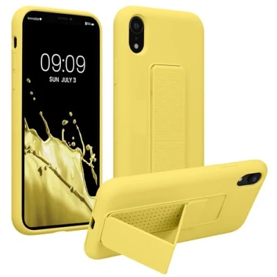 Immagine di kwmobile 1x Custodia Compatibile con Apple iPhone XR Cover Supporto Dita Back Case per Smartphone Protezione Gommata giallo