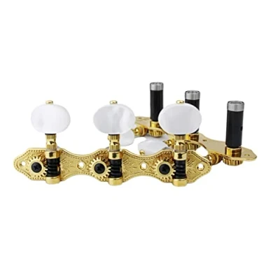 Immagine di Guyker Sintonizzatori per chitarra classica, rapporto 1:18 con telaio aperto stile acustica tasti accordatura acciaio corde pioli testa macchina 2 assi (3+3) (oro, ovale bianco giada)