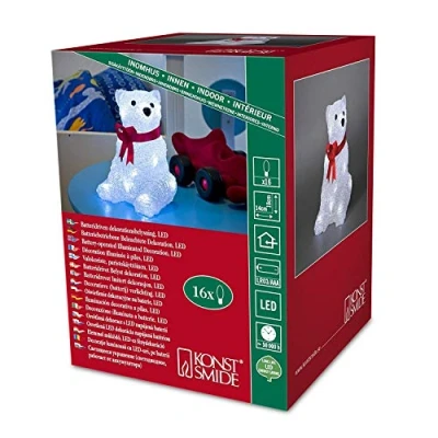 Immagine di Konstsmide 6159 203 / Orso polare in acrile con fiocco rosso 16 diodi bianco freddi/a batteria