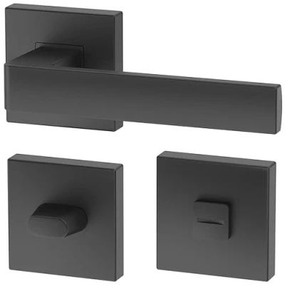 Immagine di La maniglia ERGO per porte del bagno, grafite, con serratura bagno (WC), quadrata grafite opaca, guarnizione porte,