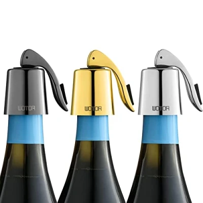 Immagine di WOTOR Tappi bottiglie vino in acciaio inox, Tappo per con guarnizione silicone, riutilizzabile accessori vino, a prova di perdite, mantenere il fresco, confezione da 3 (Set colori)