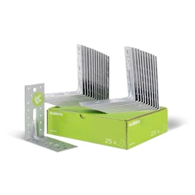 Immagine di Alberts 867560 Squadretta di giunzione angolare rinforzata con nervatura rinforzo, zincata procedimento Sendzimir, 150 x 65 mm, Set da 25