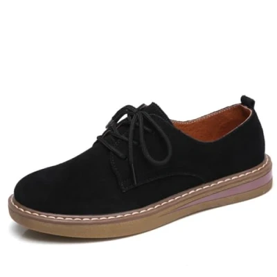 Immagine di Scarpe Stringate in Pelle da Donna Casual semplici (Nero)