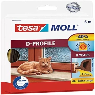 Immagine di Guarnizione in Gomma per Porte e Finestre, tesamoll® Profilo D, 6m x 9mm 8mm, Marrone