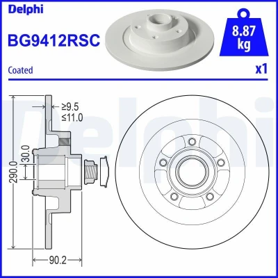 Immagine di DELPHI BG9412RSC Disco freno 290 11 5 pieno rivestito non trattato con cuscinetto ruota, anello sensore ABS, supporto/cuscinetto