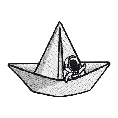 Immagine di Finally Home Toppa termoadesiva da applicare con l&#039;astronauta in barca di carta, divertenti toppe spaziali, alieni Ufo, stirare, nave spaziale,