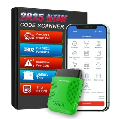 Immagine di iKiKin Bluetooth OBD2 Dispositivo diagnostico per iOS e Android, Scanner Auto, Strumento OBDII Senza Fili Completo del Sistema dispositivi diagnostici Verde Menta