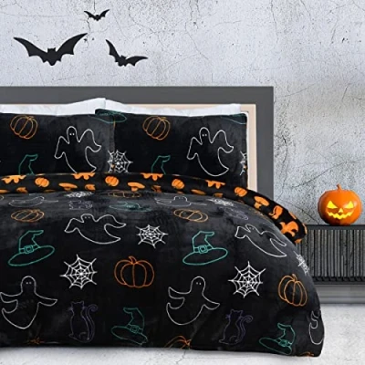 Immagine di Sleepdown Set di biancheria da letto reversibile con copripiumino e federe, in pile flanella, caldo, morbido, facile pulire, per matrimoniale (200 x 200 cm), 5056557512515