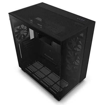 Immagine di NZXT H9 Flow Case per PC gaming mid tower ATX a doppia camera, Pannello superiore forato un elevato ricircolo dell&#039;aria, frontale e laterale in vetro temperato, Nero, CM H91FB 01