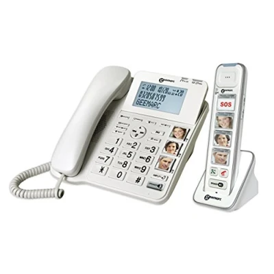 Immagine di Geemarc Amplidect 295 Combi Photo Telefono Fisso Amplificato e il suo Ricevitore Aggiuntivo con Grandi Tasti Fotografici Personalizzabili per Anziani Ipoacusia da Bassa a Media Versione IT