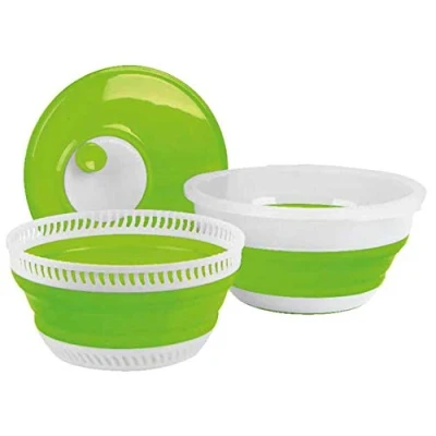 Immagine di Camp4 Centrifuga pieghevole per insalata, colore lime e bianco, dotata di colino ciotola, con coperchio