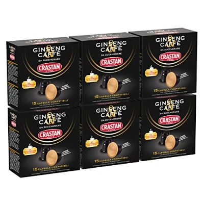 Immagine di CRASTAN 1870, 90 Capsule, 6 Box da 15 Capsule di Ginseng e Caffè Nespresso, Compatibili con Nespresso Zuccherare a Piacere, Bevanda Senza Glutine, 100% Made in Italy