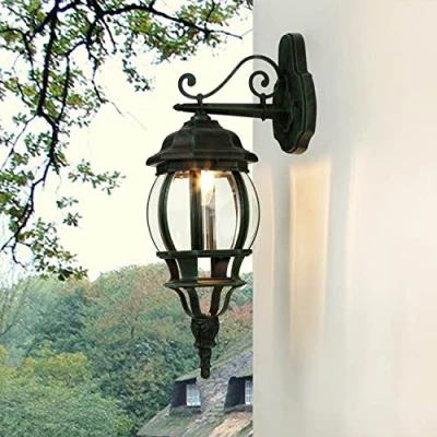 Immagine di Licht Erlebnisse Lampada da parete in alluminio vetro nero verde IP44 giardino balcone H:54 cm E27 casa di campagna rustico esterno lanterna BREST