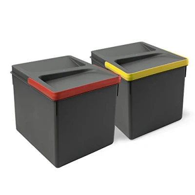 Immagine di Emuca Pattumiere per cassetto, contenitori Raccolta differenziata Base rifilabile, Kit di 2 cestini Altezza 216mm e capacità 12 Litri
