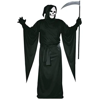 Immagine di Tante Tina Vestito da morte per adulto Costume compreso di 2 pezzi: maschera e cappuccio, uomo donna Nero Taglia M (50/52)