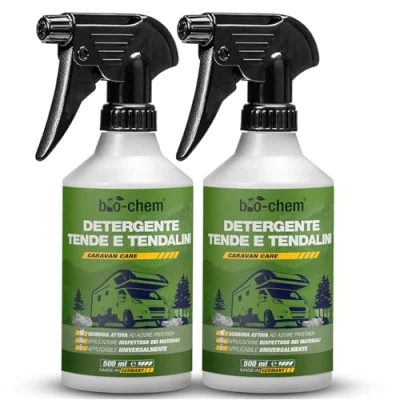 Immagine di Bio chem Detergente per tende da sole, capottine e tetti di tenda 2 x 0,5L Prodotto il lavaggio teli camper, caravan, auto tessile ecologico