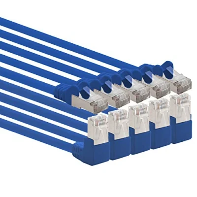 Immagine di 1aTTack.de 366178 Cavo di rete Cat.6 angolo 90 gradi 2m blu confezione da 5 patch Cat6 (SFTP PIMF) 1000Mbit/s connettore Rj 45 x metri