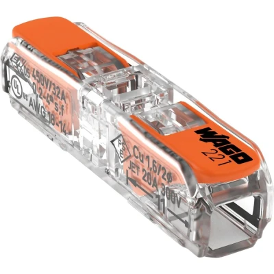 Immagine di WAGO 221 2411 Morsetto flessibile: 0.14 4 mm² rigido: 0.2 Numero Poli (num): 1 60 pz. Trasparente, Arancione