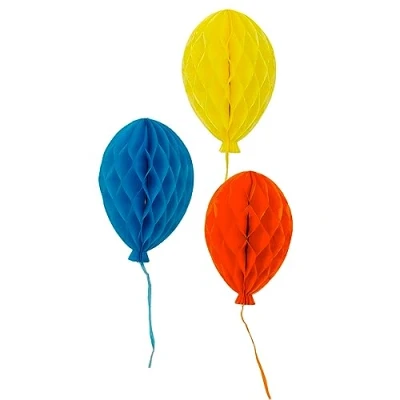 Immagine di Talking Tables Palloncini di carta a nido d&#039;ape, confezione da 3 decorazioni appendere per feste in blu, giallo e arancione, unisex, riutilizzabili, Luminoso, large, BRIGHT BALL HCOMB