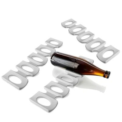 Immagine di COM FOUR® 3x portabottiglie pieghevole frigorifero con supporto per impilamento tappetino in silicone (grigio)