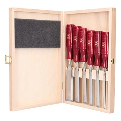 Immagine di KIRSCHEN Werkzeuge 1103000 Set di 6 scalpelli con manico in plastica scatola legno, composto da + 10 12 16 20 26 mm