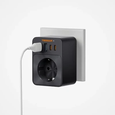 Immagine di TESSAN Caricatore USB 30W, 5 in 1 Presa Caricabatterie Rapido con 2 C e A, Multipresa 3600W USB, Elettrica, Prese Elettriche da Muro per Telefono, Nero