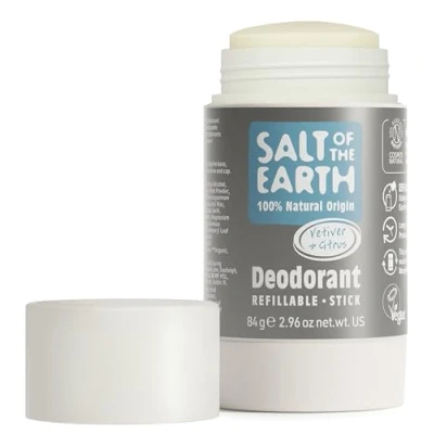 Immagine di Roll over image to zoom in Salt Of The Earth Natural Deodorant Stick, Vetiver &amp; Citrus Vegan, Long Lasting Protection, Refillable, Leaping Bunny Approved, Made UK 84g