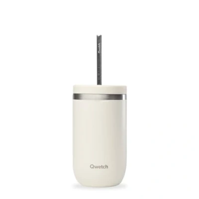 Immagine di QWETCH Cold Cup Isotermica 470ml Sabbia 24h Ghiacciato &amp; 12 Freddo Inox Riciclato, Anti Spruzzo Ideale per Bevande Fresche, Bubble Tea e Caffè