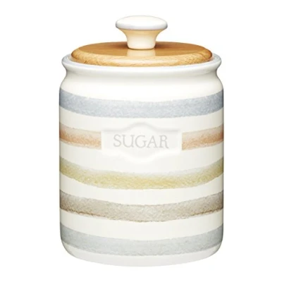 Immagine di THE Classic Collection Contenitore per Zucchero in Ceramica a Righe, 800 ml, Colore: Crema, Cream, 10.5 x 10 16.5 cm