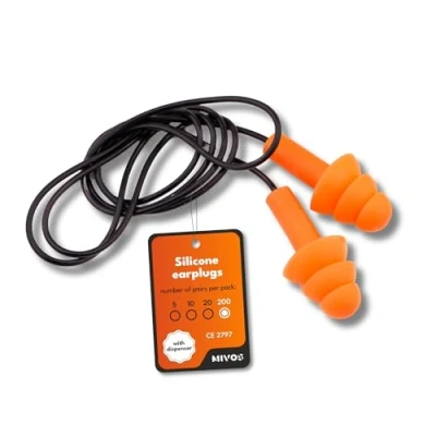 Immagine di Mivos 200 paia di tappi per le orecchie riutilizzabili in un unico display, impermeabili e morbidi, silicone, con cordino, riduzione del rumore 32 DB una protezione ottimale dell&#039;udito