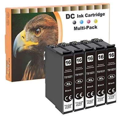 Immagine di D&amp;C 5x Cartucce d&#039;inchiostro Compatibili per Epson 16 16XL Workforce WF 2630 2760 2540 2530 2520 2510 2010 2650 2660 2750 (5 Nero)