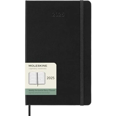 Immagine di Moleskine Weekly Planner, Agenda Settimanale Orizzontale 12 Mesi 2025, Copertina Rigida e Chiusura Elastica, Colore Nero, Formato Large 13x21 cm