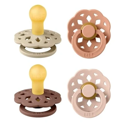 Immagine di BIBS Boheme Ciuccio confezione da 4 pezzi. Privo di BPA, Tettarella tonda. Lattice gomma naturale, Prodotto in Danimarca. 0 6 mesi (set 4), Vanilla Mix