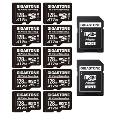 Immagine di GIGASTONE Scheda di Memoria da 128 GB, Set 10, Full HD Video Recording, per GoPro, DJI, Drone, Switch, Steamdeck, Alta Velocità fino a 85 MB/s, UHS I C10 MicroSDXC con Adattatore