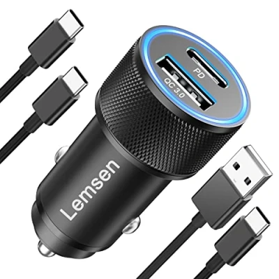 Immagine di Caricabatterie Auto USB C,60W Caricatore C Adattatore Accendisigari PD&amp;QC Presa Cellulare con 2x Cavo per Samsung Galaxy S23 S22 S21,iPhone15 Pro Max