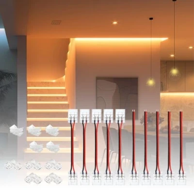 Immagine di BRIMETI 10Pcs Connettore Led 2 Pin Trasparenti, Connettori Strisce Fili di Estensione per 8mm la Luce Nastro Adesiva COB SMD Striscie Strip, non Cablata Senza Saldatura