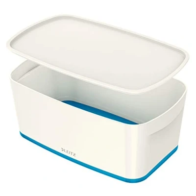 Immagine di Leitz MyBox WOW Contenitore con Coperchio S, per Archiviare Accessori Ufficio e Casa, Bianco Blu, 52291036