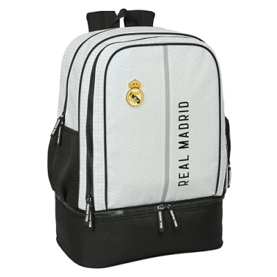 Immagine di Safta Real Madrid 1a squadra 24/25 Zaino da allenamento, per uso quotidiano, ideale bambini di diverse età, comodo e versatile, qualità resistenza, 35 x 24 50 cm, colore: bianco/grigio,