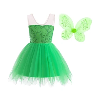 Immagine di Lito Angels Trilli Tinkerbell Costume per Bambina, Vestito Fata Verde con Corona di Fiori, Taglia 2 3 anni