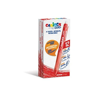 Immagine di CARIOCA Oops Retractable Penne Rosse Set Cancellabili Ricaricabili a Scatto per Scuola e Ufficio con Gomma Incorporata Impugnatura Ergonomica, Rosse, 12 Pezzi