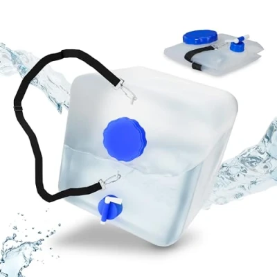 Immagine di relaxdays Tanica Pieghevole, Set 2X Contenitore Acqua Potabile, Coperchio &amp; Rubinetto,Tracolla,15L,Senza BPA,Trasparente